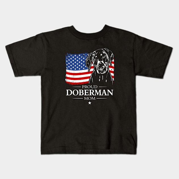 Proud Doberman Mom American Flag patriotic dog Kids T-Shirt by wilsigns